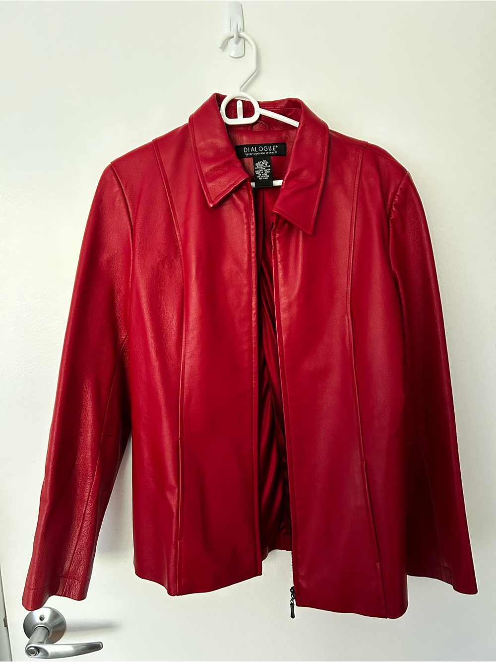 Vintage dialogue Red Leather Zip Jacket for Women